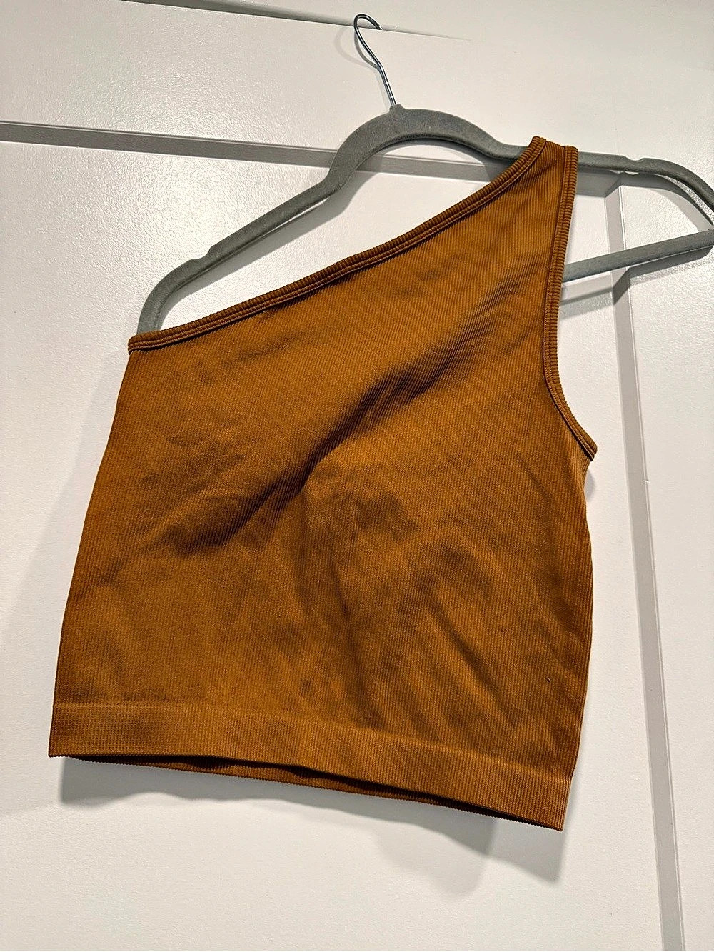 A New Day One-Shoulder Rib-Knit Tank Top Brown